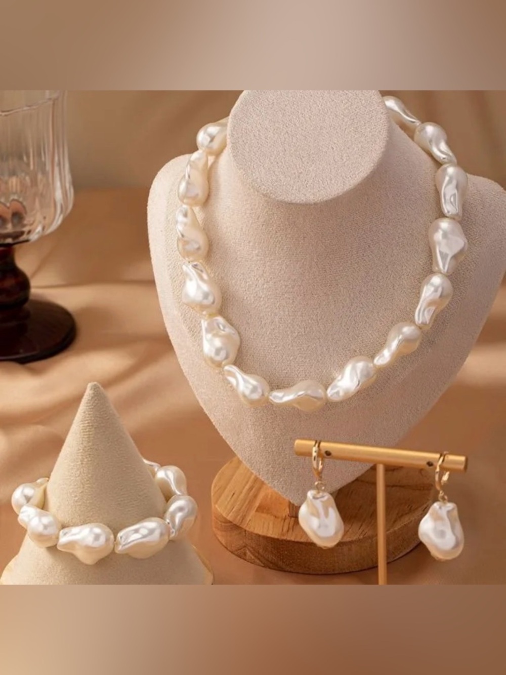 Freshwater Imitation Baroque Pearl Necklace and Earring Set - White